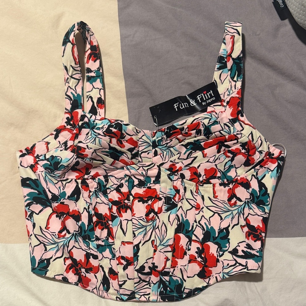 Fun & Flirt Floral Crop Top - Red and Green